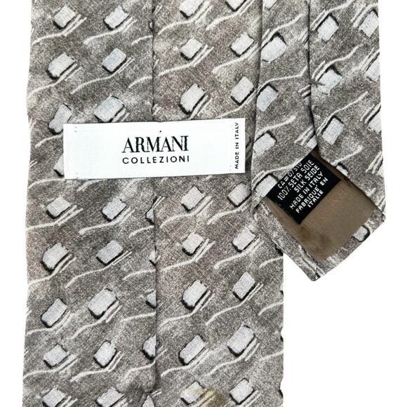 Giorgio Armani Collezioni 100% Silk Neck Tie Beige Black Patterned Made in Italy - Picture 2 of 4